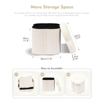 B FSOBEIIALEO Storage Ottoman Cube, Flowers Shaped Ottomans with Storage Foot Stool Footrest for Lving Room, Boucle Ottoman Seat for Dorm Room,Faux Teddy Fur, Cream White 12.6"x12.6"x12.6"