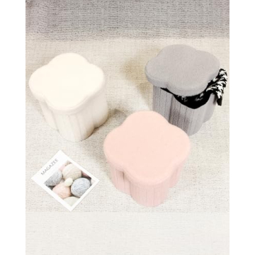 B FSOBEIIALEO Storage Ottoman Cube, Flowers Shaped Ottomans with Storage Foot Stool Footrest for Lving Room, Boucle Ottoman Seat for Dorm Room,Faux Teddy Fur, Cream White 12.6"x12.6"x12.6"