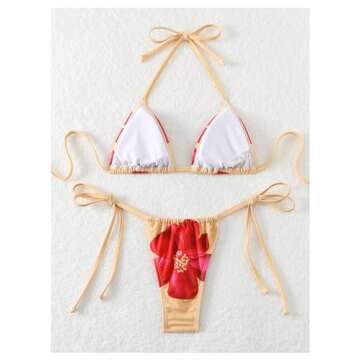 SHENHE Women's 2 Piece Floral Bikini Set Triangle Tie Side Halter Swimwear Bathing Suit Multicolor-F...