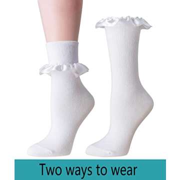 SRYL Women Ankle Socks, Women Lace Ruffle Frilly Turn Cuff Cotton Socks Cute Fashion Ladies Girl Pri...