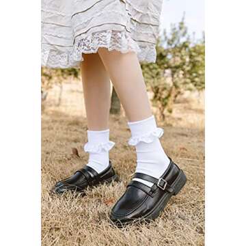 SRYL Women Ankle Socks, Women Lace Ruffle Frilly Turn Cuff Cotton Socks Cute Fashion Ladies Girl Princess (3 Pairs-White)