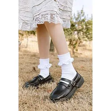 SRYL Women Ankle Socks, Women Lace Ruffle Frilly Turn Cuff Cotton Socks Cute Fashion Ladies Girl Princess (3 Pairs-White)