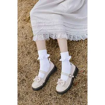 SRYL Women Ankle Socks, Women Lace Ruffle Frilly Turn Cuff Cotton Socks Cute Fashion Ladies Girl Princess (3 Pairs-White)