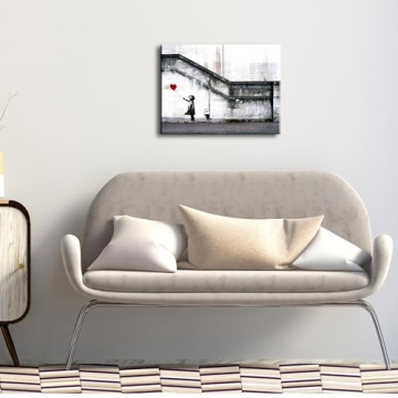 Wieco Art Banksy Girl with Red Balloon Canvas Print