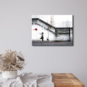 Wieco Art Banksy Girl with Red Balloon Canvas Print