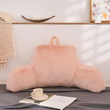 Holawakaka Standard Faux Fur Bed Rest Pillow with Arms, Artificial Rabbit Fur Reading Pillows Perfec...