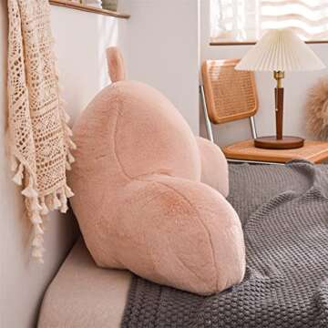 Holawakaka Standard Faux Fur Bed Rest Pillow with Arms, Artificial Rabbit Fur Reading Pillows Perfect for Adults, Teens, Kids, Arm, Pregnancy Lumbar & Head Neck Coccyx Lower Back Support Cushion Blush