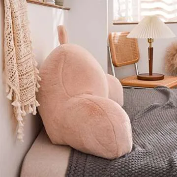 Holawakaka Standard Faux Fur Bed Rest Pillow with Arms, Artificial Rabbit Fur Reading Pillows Perfect for Adults, Teens, Kids, Arm, Pregnancy Lumbar & Head Neck Coccyx Lower Back Support Cushion Blush