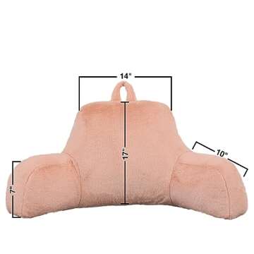 Holawakaka Standard Faux Fur Bed Rest Pillow with Arms, Artificial Rabbit Fur Reading Pillows Perfect for Adults, Teens, Kids, Arm, Pregnancy Lumbar & Head Neck Coccyx Lower Back Support Cushion Blush