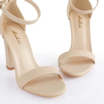 Ankis Stylish Nude High Heels for Women with Chunky Design