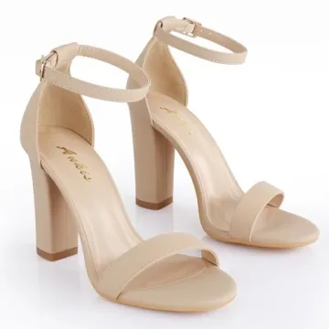 Ankis Stylish Nude High Heels for Women with Chunky Design