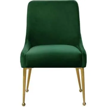 Meridian Furniture Owen Collection Modern | Contemporary Velvet Upholstered Dining Chair with Polished Gold Legs, Set of 2, 24" W x 21" D x 34.5" H, Green