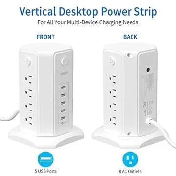 Tower Surge Protector Power Strip 10 ft Cord, NTONPOWER 8 Outlets 5 USB Desktop Charging Station, Ex...