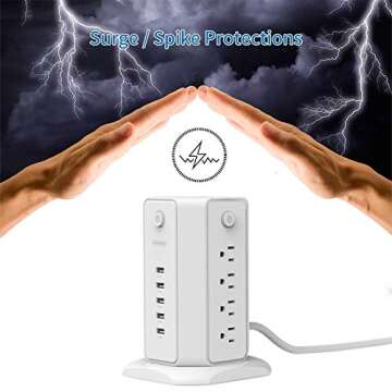 Tower Surge Protector Power Strip 10 ft Cord, NTONPOWER 8 Outlets 5 USB Desktop Charging Station, Extension Cord with Multiple Outlets, Circuit Breaker for Home Office Accessories College Essentials