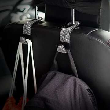 Car Purse Hook Bling Car Headrest Hook for Women Girls, 4 Packs Auto Back Seat Hangers Rear Headrest Hook for Purse, Bag, Handbag, Grocery (Silver)