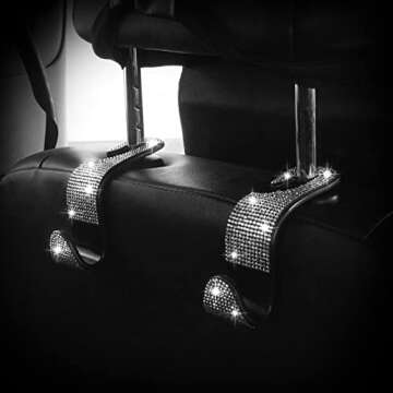 Car Purse Hook Bling Car Headrest Hook for Women Girls, 4 Packs Auto Back Seat Hangers Rear Headrest Hook for Purse, Bag, Handbag, Grocery (Silver)