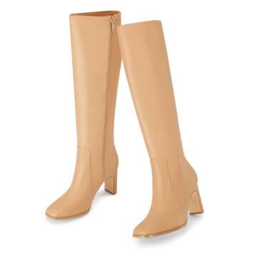Coutgo Women's Trendy Square Toe Knee High Boots