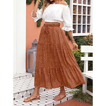 ZESICA Women's 2025 Summer Bohemian Floral Printed Elastic Waist A Line Maxi Skirt with Pockets,Brown,Small