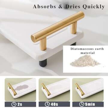 JoyPcsTable Instant Dry Sink Caddy, Kitchen Sink Caddy with 2 Coasters Water Absorbing Stone Tray for Sink, Quick Drying Stone Tray for Bathroom Counter, Stone Soap Tray with Metal Handle, White