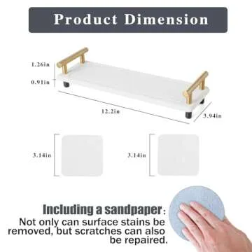 JoyPcsTable Instant Dry Sink Caddy, Kitchen Sink Caddy with 2 Coasters Water Absorbing Stone Tray for Sink, Quick Drying Stone Tray for Bathroom Counter, Stone Soap Tray with Metal Handle, White