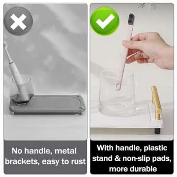 JoyPcsTable Instant Dry Sink Caddy, Kitchen Sink Caddy with 2 Coasters Water Absorbing Stone Tray for Sink, Quick Drying Stone Tray for Bathroom Counter, Stone Soap Tray with Metal Handle, White