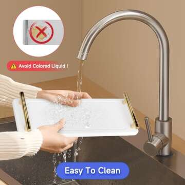 JoyPcsTable Instant Dry Sink Caddy, Kitchen Sink Caddy with 2 Coasters Water Absorbing Stone Tray for Sink, Quick Drying Stone Tray for Bathroom Counter, Stone Soap Tray with Metal Handle, White