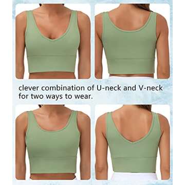 THE GYM PEOPLE Womens Longline Sports Bra Padded Crop Tank Tops Workout Yoga Bra with Removable Pads (Light Green, Medium, m)