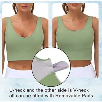 THE GYM PEOPLE Womens Longline Sports Bra Padded Crop Tank Tops Workout Yoga Bra with Removable Pads (Light Green, Medium, m)