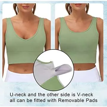 THE GYM PEOPLE Womens Longline Sports Bra Padded Crop Tank Tops Workout Yoga Bra with Removable Pads (Light Green, Medium, m)