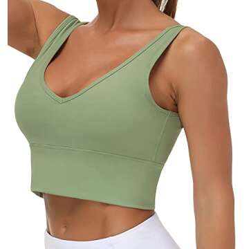 THE GYM PEOPLE Womens Longline Sports Bra Padded Crop Tank Tops Workout Yoga Bra with Removable Pads (Light Green, Medium, m)