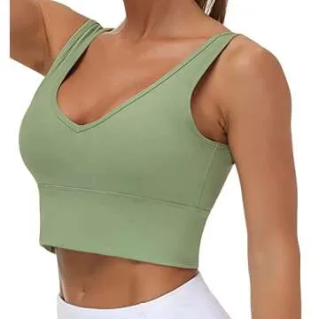 THE GYM PEOPLE Womens Longline Sports Bra Padded Crop Tank Tops Workout Yoga Bra with Removable Pads (Light Green, Medium, m)