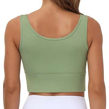 THE GYM PEOPLE Womens Longline Sports Bra Padded Crop Tank Tops Workout Yoga Bra with Removable Pads (Light Green, Medium, m)