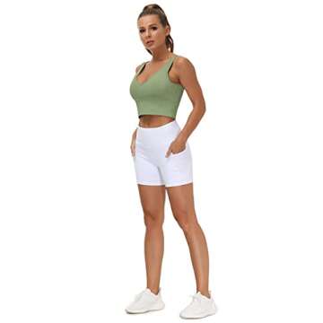THE GYM PEOPLE Womens Longline Sports Bra Padded Crop Tank Tops Workout Yoga Bra with Removable Pads (Light Green, Medium, m)