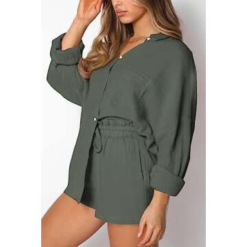 Trendy Queen Two Piece Sets For Women Summer Short Sets Beach Vcation Lounge Pajama 2 Piece Spring Outfits Fashion 2025 ArmyGreen S