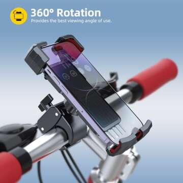 Baynice Bike/Motorcycle/Baby Stroller Phone Holder - 360° Rotation, Extra-Large Handlebar Clamp