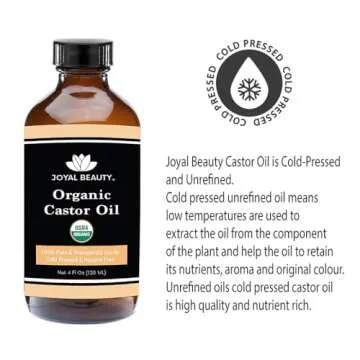 JOYAL BEAUTY Castor Oil USDA Certified Organic(4oz). 100% Pure Cold Pressed Unrefined Hexane Free Glass Bottle. Hair Eyelashes Eyebrows Lash Serum. For Face, Skin, Body, Belly Button. Free Mascara
