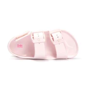 FUNKYMONKEY Unisex-Child Slides Adjustable Double Buckle and Back Strap Open Toe EVA Flat Sandals for Toddler Boys Girls (5 Toddler, Light Pink/HGD)