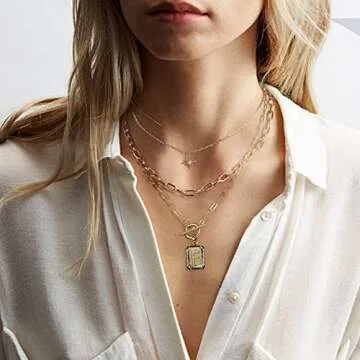 MJartoria Layered Initial Necklaces for Women Trendy, 14K Gold Plated Simple Star Choker Square Letter Pendant Necklace, Paperclip Chain Necklace, Gold Necklaces Jewelry Gifts (Gold, F)