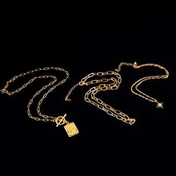 MJartoria Layered Initial Necklaces for Women Trendy, 14K Gold Plated Simple Star Choker Square Letter Pendant Necklace, Paperclip Chain Necklace, Gold Necklaces Jewelry Gifts (Gold, F)