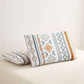 YFISAN Bohemian Duvet Cover Set King Orange Boho Comforter Cover Set Western 3 Pieces Geometric Lightweight Soft Farmhouse Bedding Duvet Cover Set White (Style 4, King，104"x90")