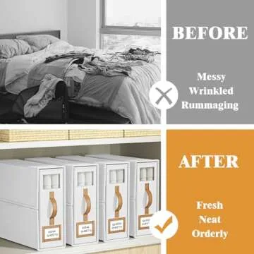 BigPonPon 4 Pack Foldable Bed Sheets Set Organizers and Storage - Stylish Linen Fabric Solution