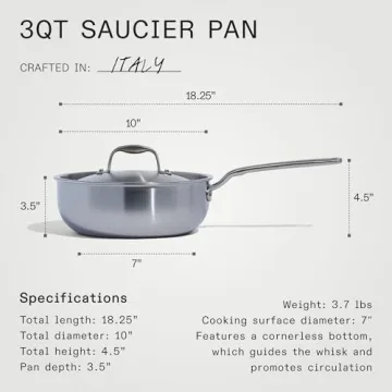 Made In Cookware - 3 Quart Stainless Steel Saucier Pan - 5 Ply Stainless Clad - Professional Cookware - Crafted in Italy - Induction Compatible