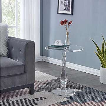 LIKENOW Acrylic End Table,Acrylic Side Table,Modern Nightstand with Clear Small Round Top and Solid ...