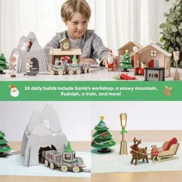 KiwiCo Santa’s Railroad Train Advent Calendar for Kids 5+ | Countdown to Christmas with 24 Days of Buildable Toy Train Set | Advent Calendar 2024 for Kids