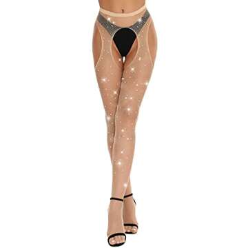 RSLOVE Rhinestone High Waist Fishnet Stockings Women