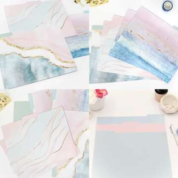bloom daily planners Decorative File Folders - Set of 6 Letter Size (8.5” x 11”) Organizers, 1/3 Cut Tabs - Aesthetic Folders for School & Office - Ethereal Marble