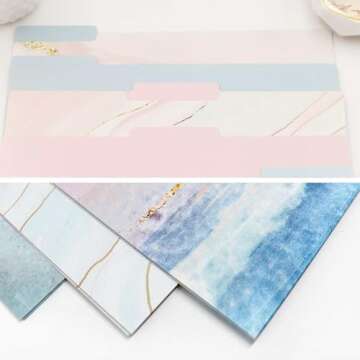 bloom daily planners Decorative File Folders - Set of 6 Letter Size (8.5” x 11”) Organizers, 1/3 Cut Tabs - Aesthetic Folders for School & Office - Ethereal Marble