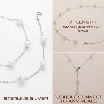 Sereney Sterling Silver Pearl Necklaces for Women, Dainty Birthday Necklaces Prom Jewelry as Real Pearl Choker Necklace, Freshwater Pearl Jewelry as Sterling Silver Choker Necklace for Bridal Jewelry