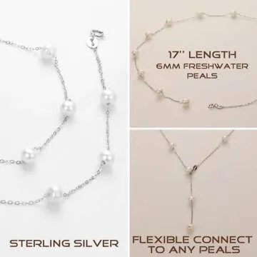 Sereney Sterling Silver Pearl Necklaces for Women, Dainty Birthday Necklaces Prom Jewelry as Real Pearl Choker Necklace, Freshwater Pearl Jewelry as Sterling Silver Choker Necklace for Bridal Jewelry