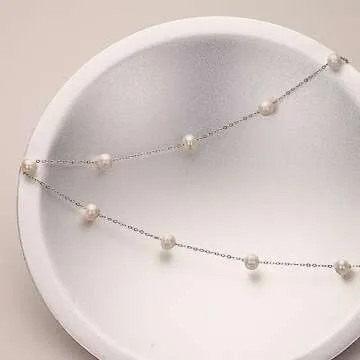 Sereney Sterling Silver Pearl Necklaces for Women, Dainty Birthday Necklaces Prom Jewelry as Real Pearl Choker Necklace, Freshwater Pearl Jewelry as Sterling Silver Choker Necklace for Bridal Jewelry